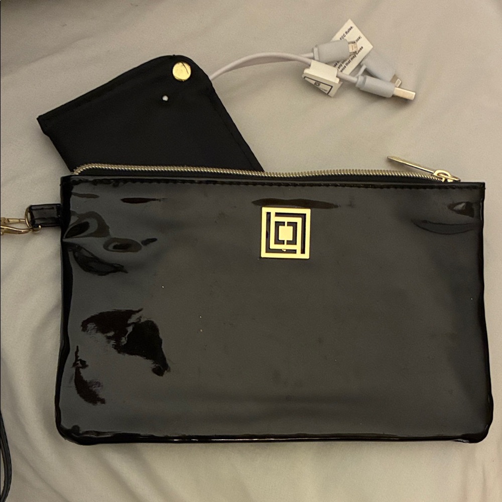 Liz‎ Claiborne Glossy Black Mini Bag with Gold Accent
